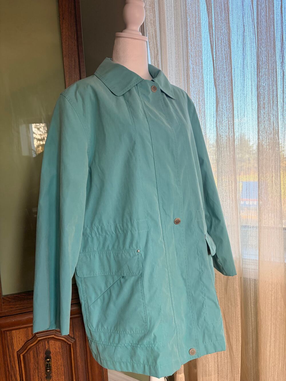London Fog Teal Aqua Rain Jacket Size L Lightweight Utility Coat Cottagecore Cou